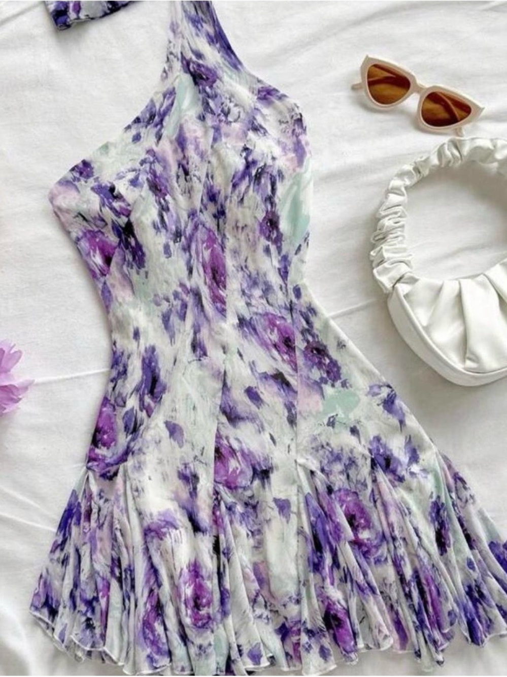 Floral Purple Print One-Shoulder Women’s Dress
